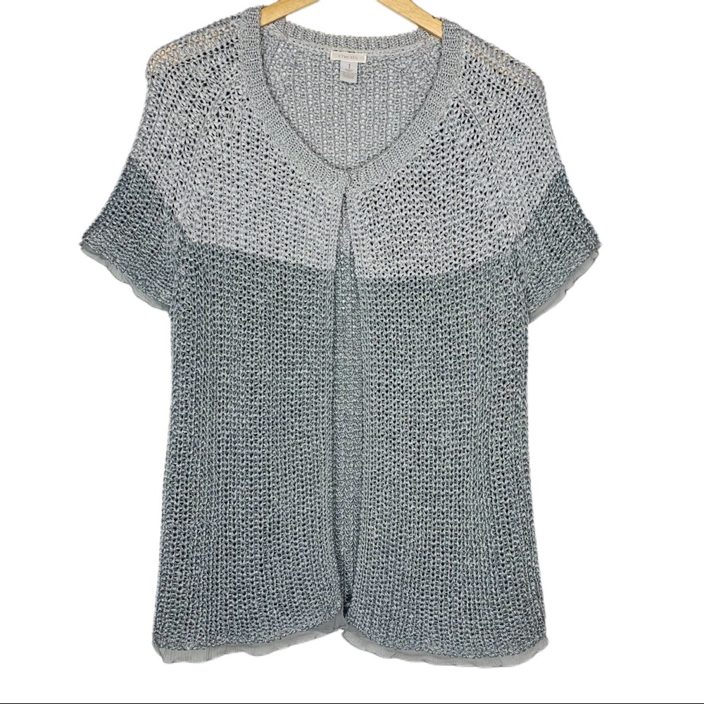 Chico’s Metallic Silver Gray Open Cardigan‎